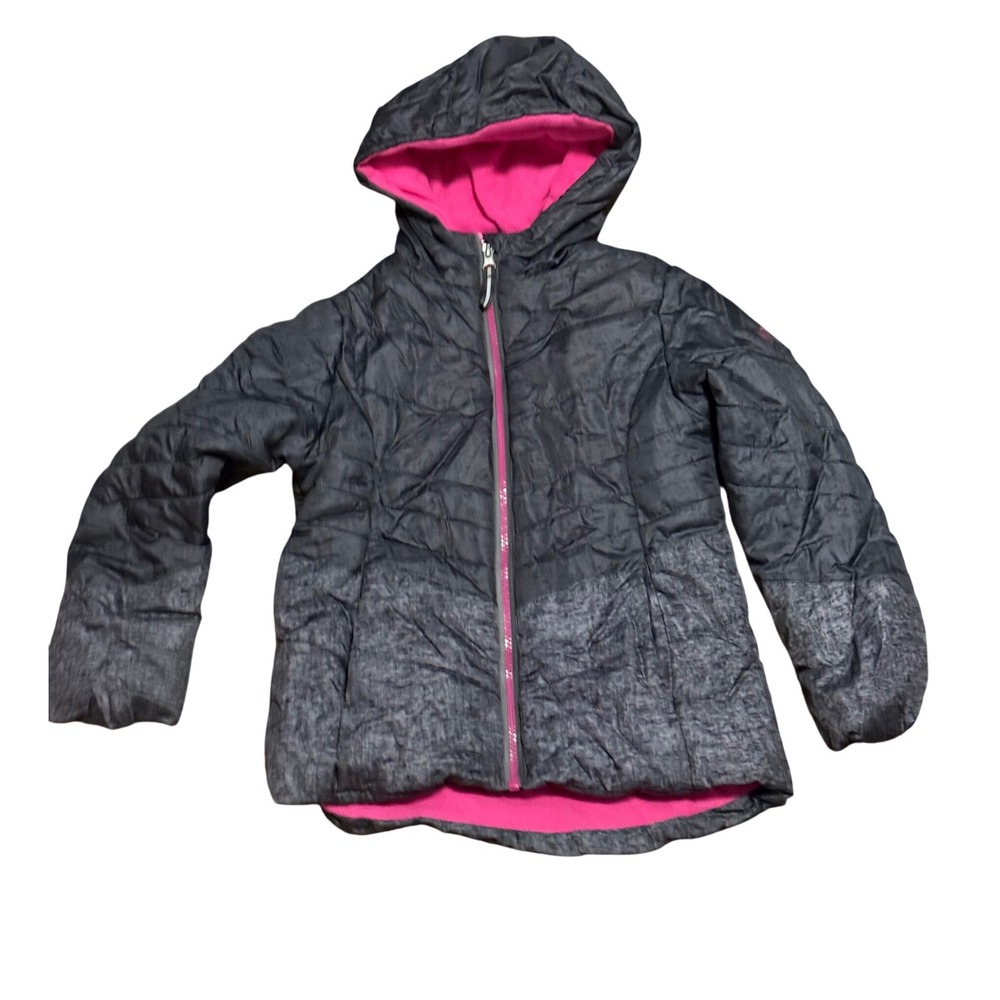 Pacific Trail Girls Grey Space Dye Puffer Jacket Pink Fleece Lined Hooded 6/6X